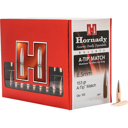 Hornady A-Tip Match 6.5 Creedmoor .264 Diameter 153 Grain Bullets 100 Per Box