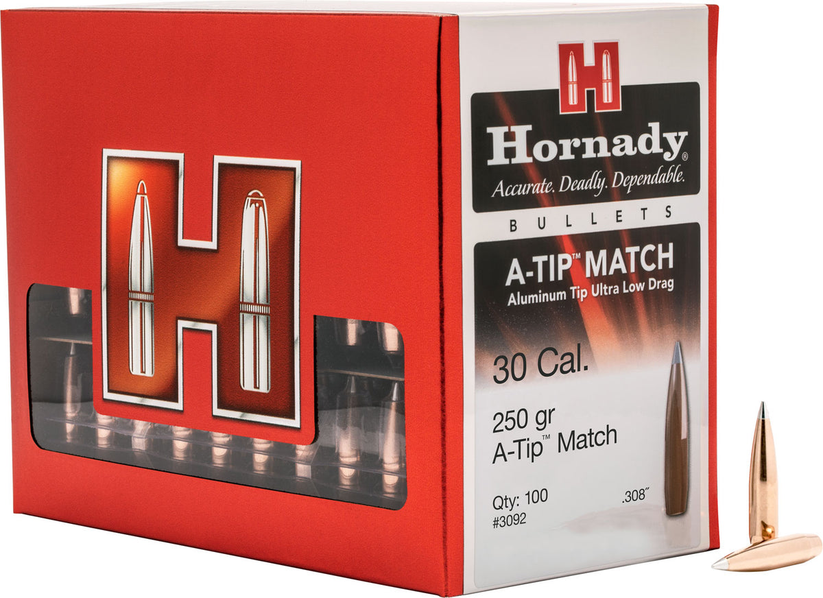 Hornady A-Tip Match 30 Cal .308 Diameter 250 Grain Match Bullets 100 Per Box