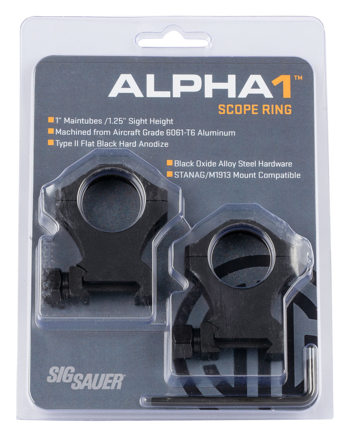 Sig Sauer Electro-Optics Alpha 1 Scope Rings 1 Inch Extra High Black SOA10022