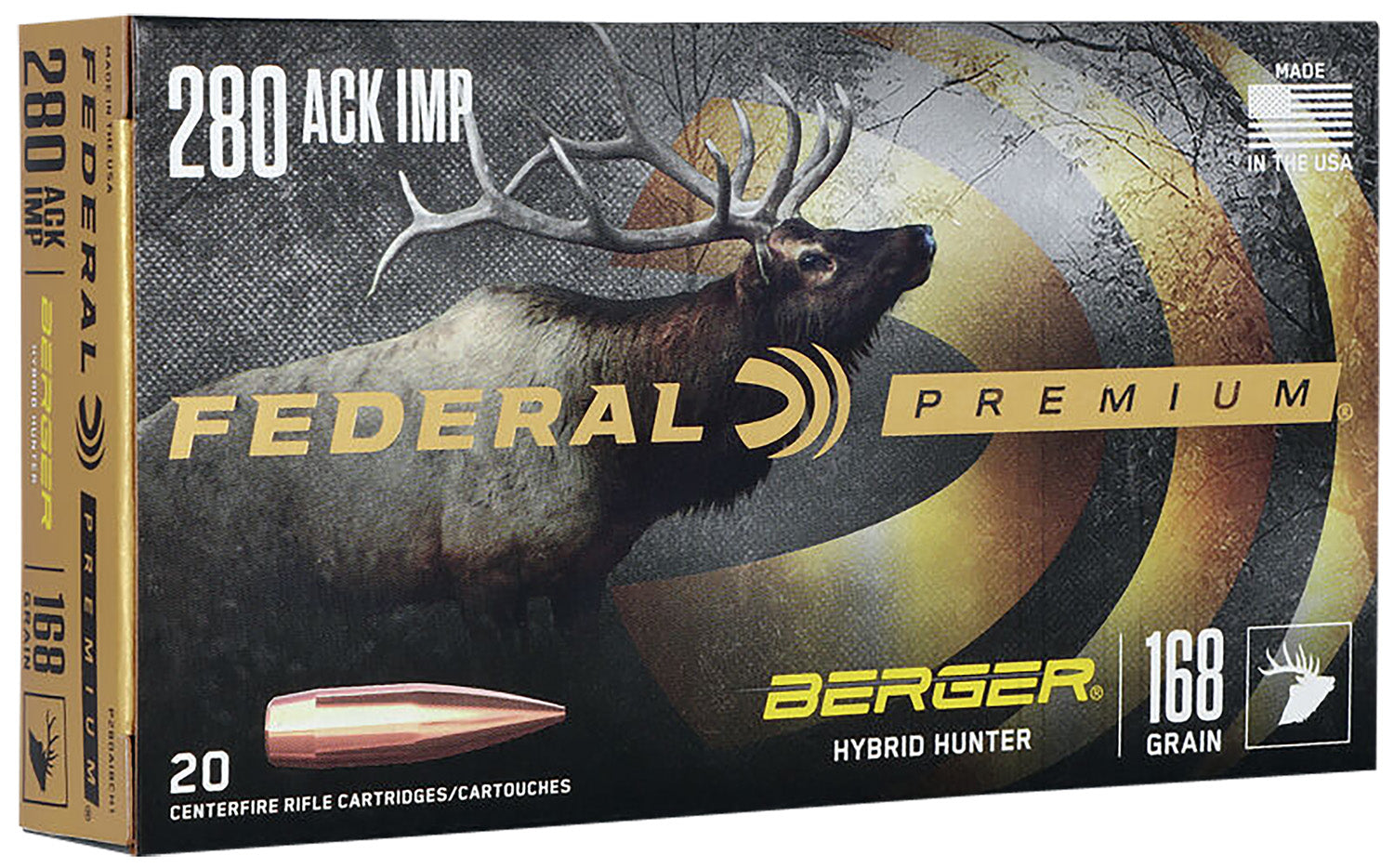 Federal .280 Ackley Premium 168 grain Berger Hybrid Hunter ammunition