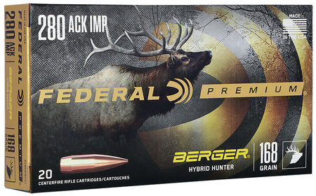 Federal .280 Ackley Premium 168 grain Berger Hybrid Hunter ammunition