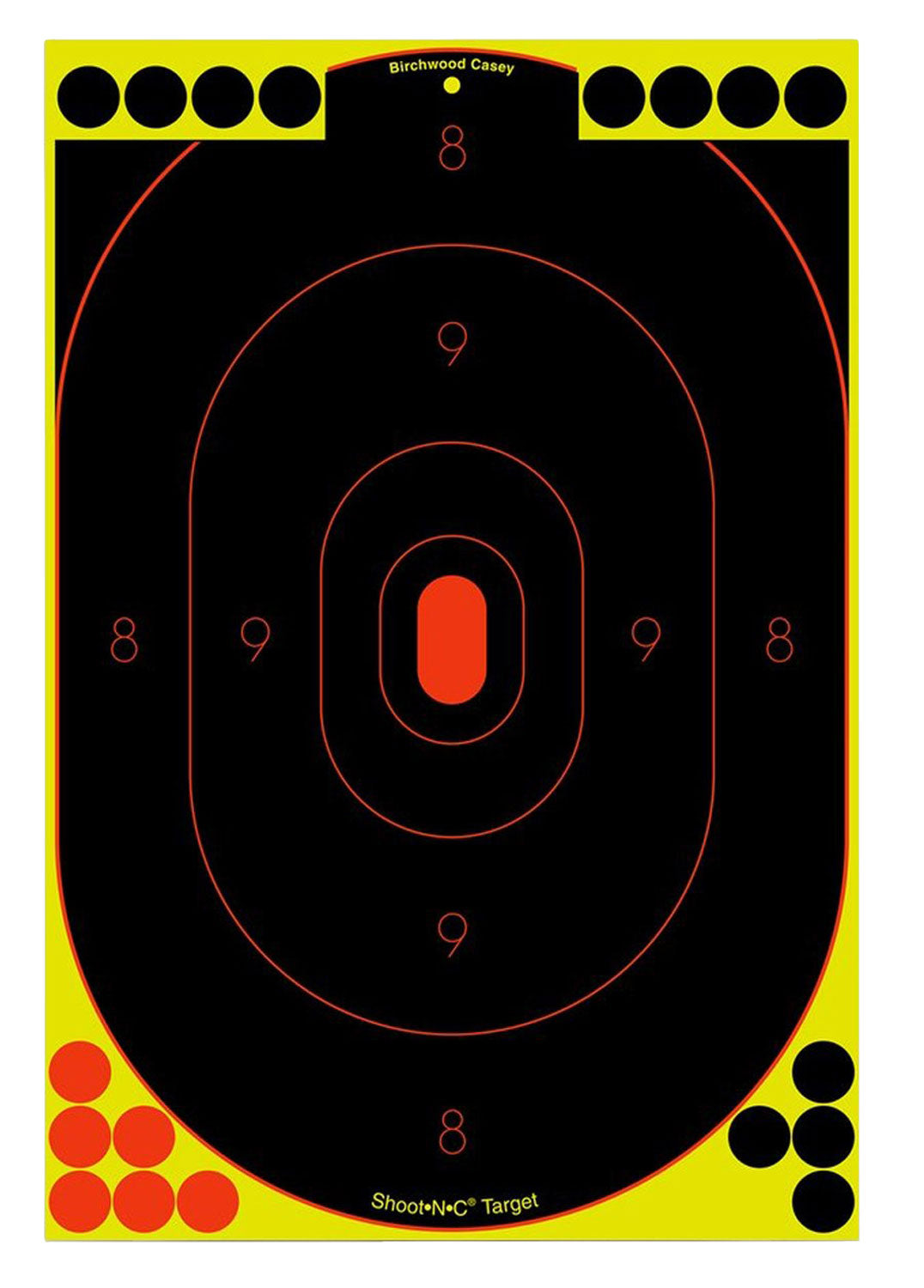 Birchwood Casey 34603 Shoot-N-C Oval Silhouette Reactive Target 12"x18" Self-Adhesive Black/Yellow/Red 100 Per Pkg