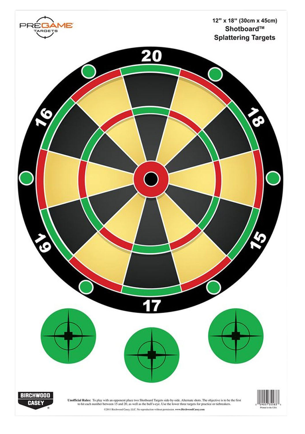 Birchwood Casey 35583 Pregame Dart Board Style Paper Hanging Target 12"x18" Multi-Color 100 Pk