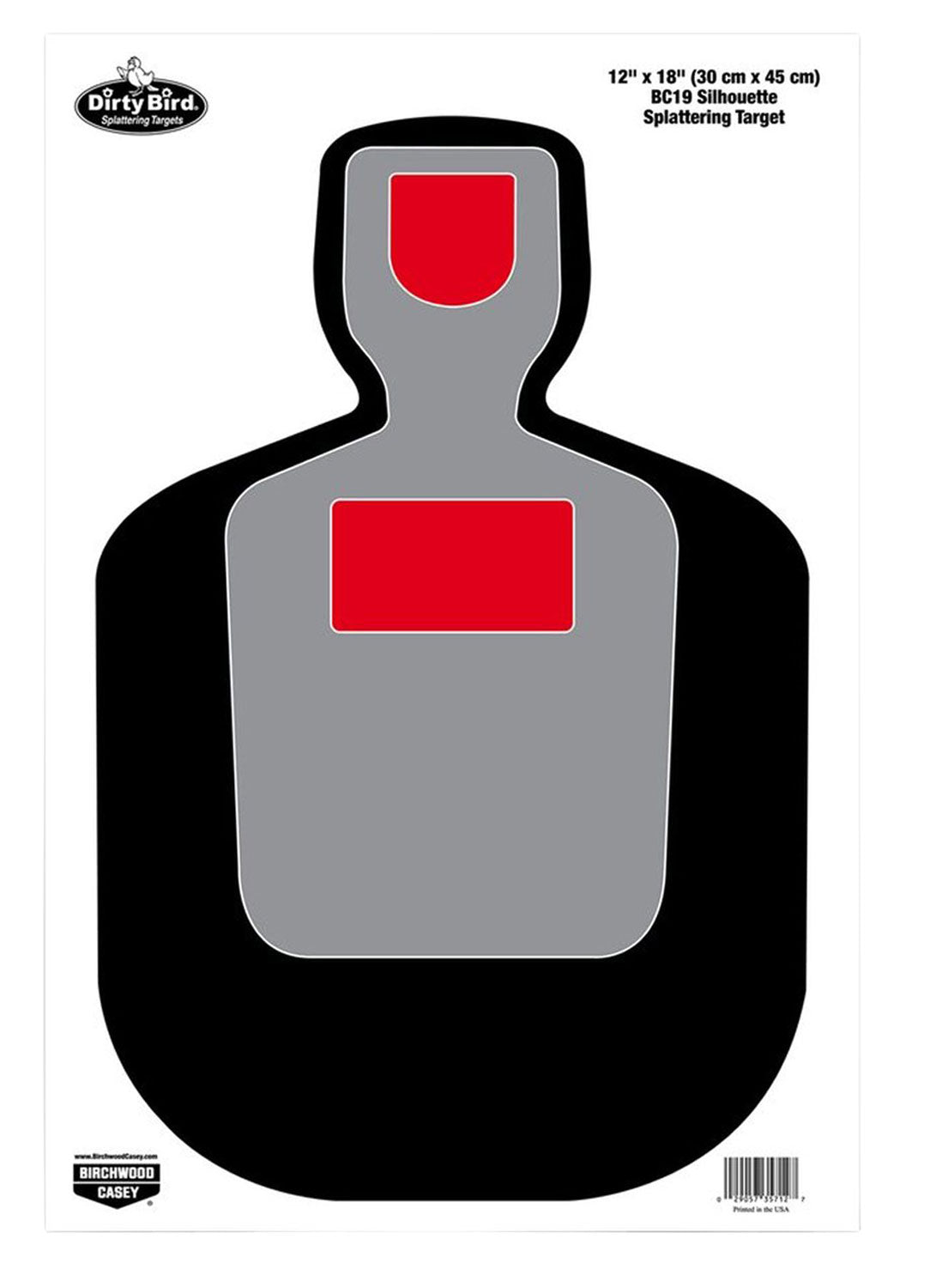 Birchwood Casey 35712 Dirty Bird BC-19 Pistol Silhouette Paper Target 12"x18" Black/Gray/Red White Splatter 100 Pk