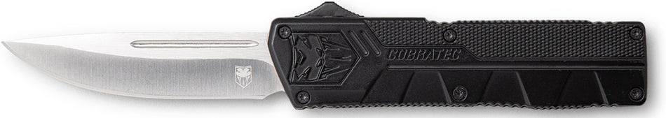 CobraTec Lightweight OTF Drop Point Plain D2 Steel Black Handle Nylon Sheath Included