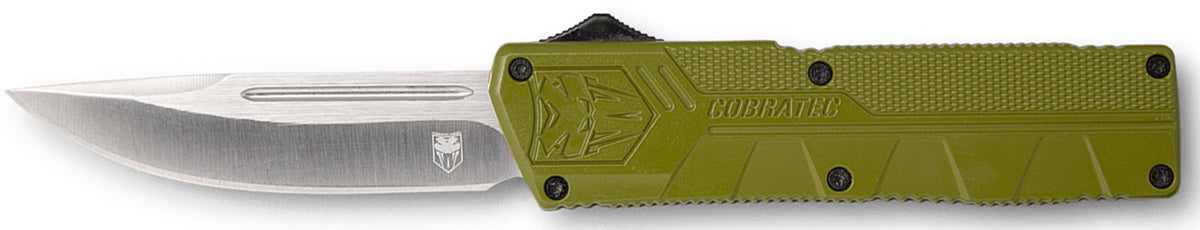 CobraTec Lightweight OTF Knife 3.25" Drop Point D2 Steel OD Green Aluminum Handle Includes Pocket Clip
