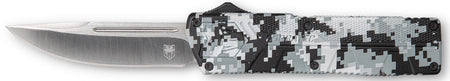 CobraTec Lightweight OTF Knife 3.25" Drop Point D2 Steel Winter Digi Camo Aluminum Handle Includes Pocket Clip