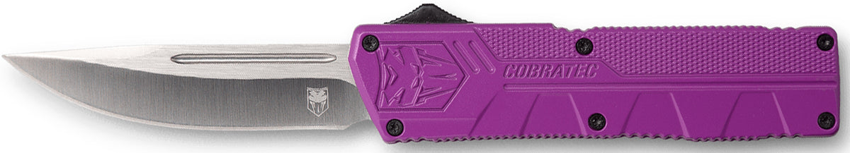 CobraTec Lightweight OTF Knife 3.25" Drop Point D2 Steel Purple Aluminum Handle Includes Pocket Clip