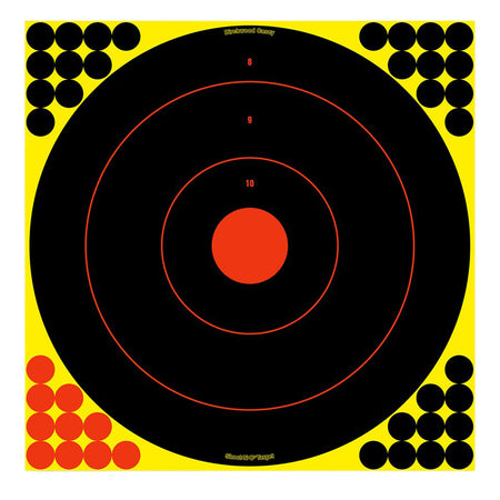 Birchwood Casey 34186 Shoot-N-C 12" Bullseye Self-Adhesive Reactive Paper Target Black/Yellow/Red 12 Per Pkg