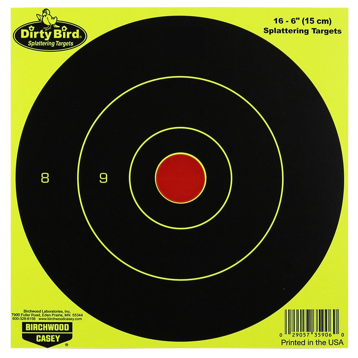 Birchwood Casey 35906 Dirty Bird 6" Bullseye Paper Target Hanging Pistol/Rifle Black/Yellow 16 Pk