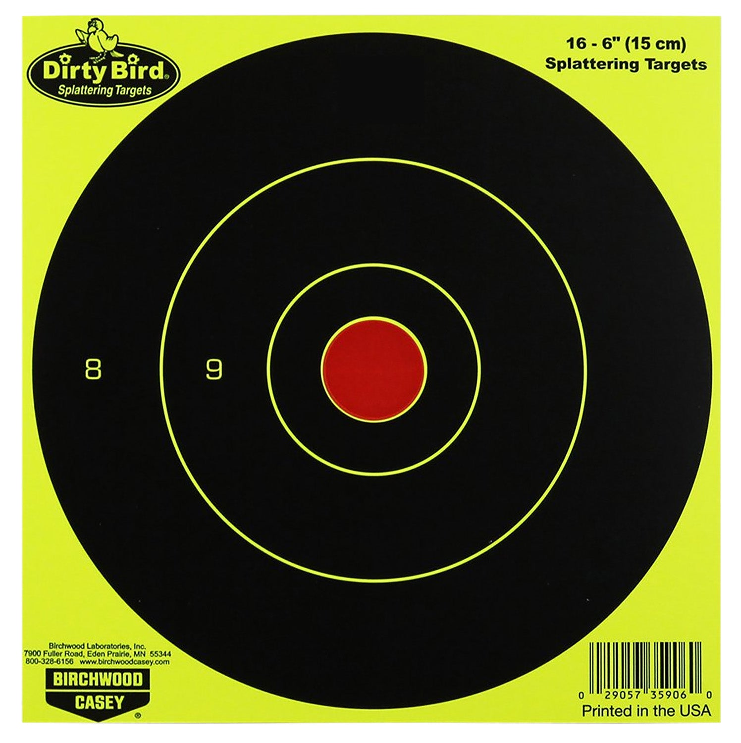 Birchwood Casey 35906 Dirty Bird 6" Bullseye Paper Target Hanging Pistol/Rifle Black/Yellow 16 Pk