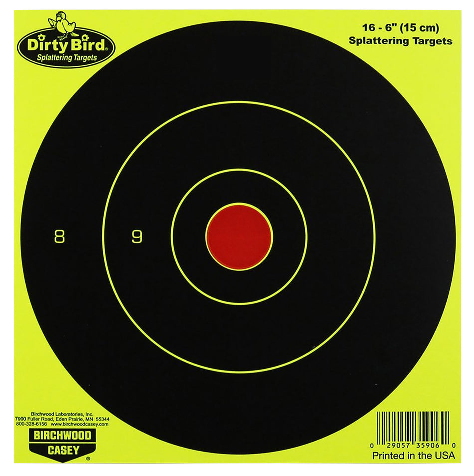 Birchwood Casey 35906 Dirty Bird 6" Bullseye Paper Target Hanging Pistol/Rifle Black/Yellow 16 Pk