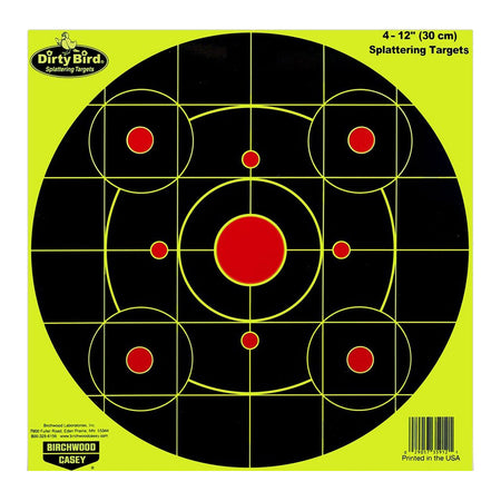 Birchwood Casey 35912 Dirty Bird 12" Sight-In Circle Paper Target Hanging Pistol/Rifle Black/Red 4 Pk