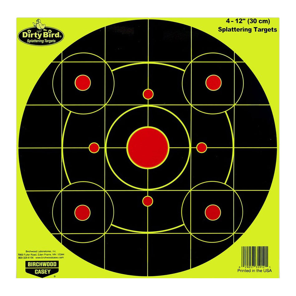 Birchwood Casey 35912 Dirty Bird 12" Sight-In Circle Paper Target Hanging Pistol/Rifle Black/Red 4 Pk