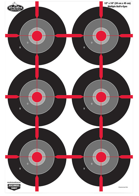 Birchwood Casey 35705 Dirty Bird Multiple Bullseye Paper Target Black/Red/Gray 12"x18" 8 Count