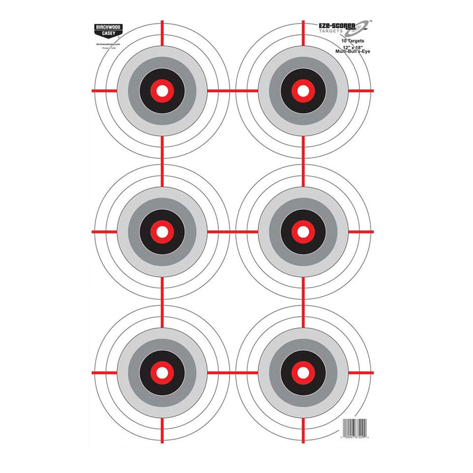 Birchwood Casey EZE-Scorer 37209 12"x18" Multi-Bullseye Paper Hanging Target Black/White 10 Count