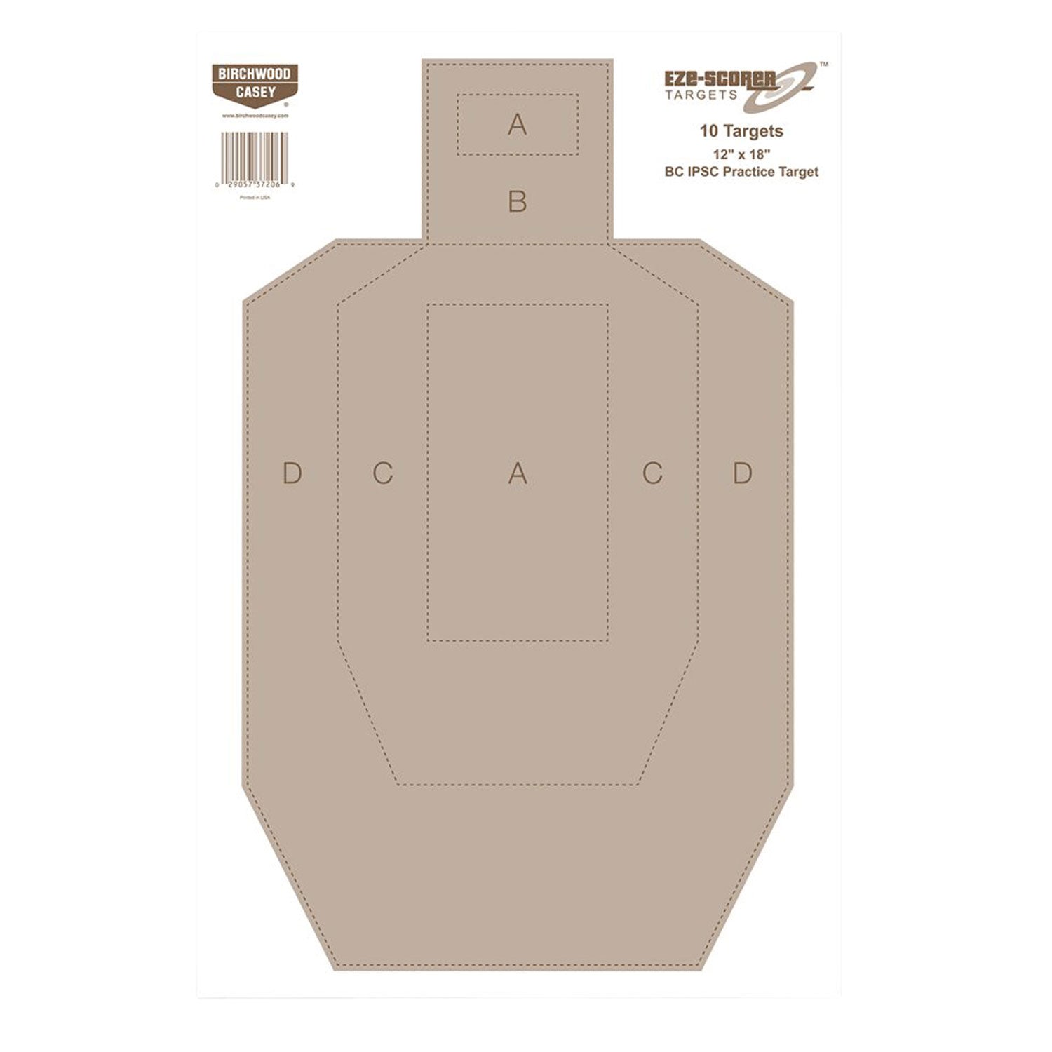 Birchwood Casey EZE-Scorer 37206 IPSC Silhouette Hanging Paper Target 12"x18" Tan 10 Count