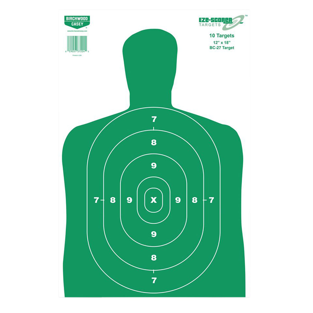 Birchwood Casey EZE-Scorer 37204 BC-27 Silhouette Hanging Paper Target 12"x18" Green/White 10 Count