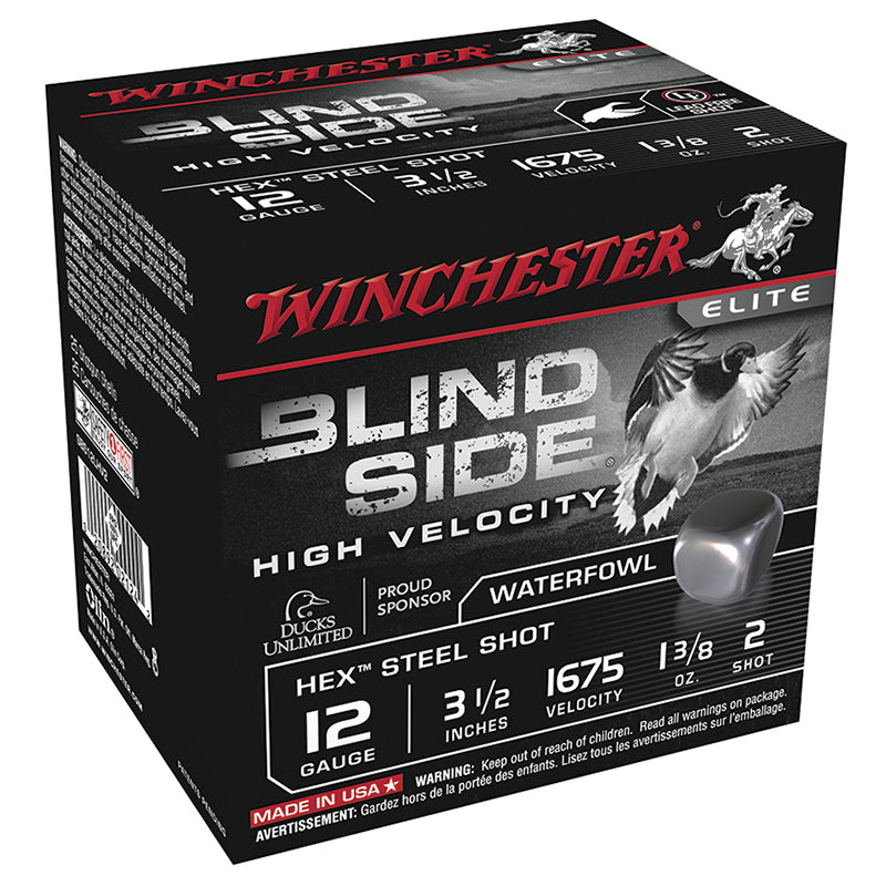 Winchester 12 Gauge Shotgun Ammo BLIND SIDE High Velocity Hunting 3.5 in 1-3/8 oz #2