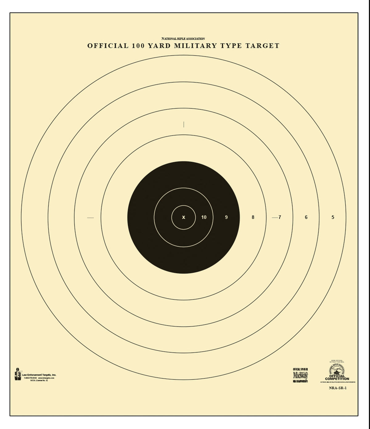 Action Target SR1100 Sighting Bullseye Military Tagboard Target 100 yds 21" x 21" 100 Per Box
