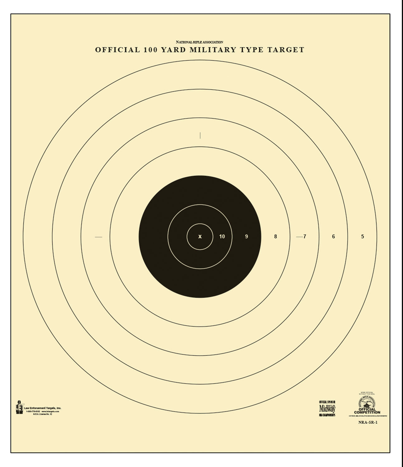 Action Target SR1100 Sighting Bullseye Military Tagboard Target 100 yds 21" x 21" 100 Per Box