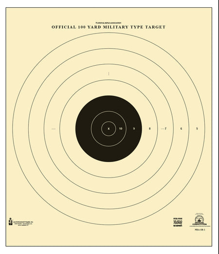 Action Target SR1100 Sighting Bullseye Military Tagboard Target 100 yds 21" x 21" 100 Per Box