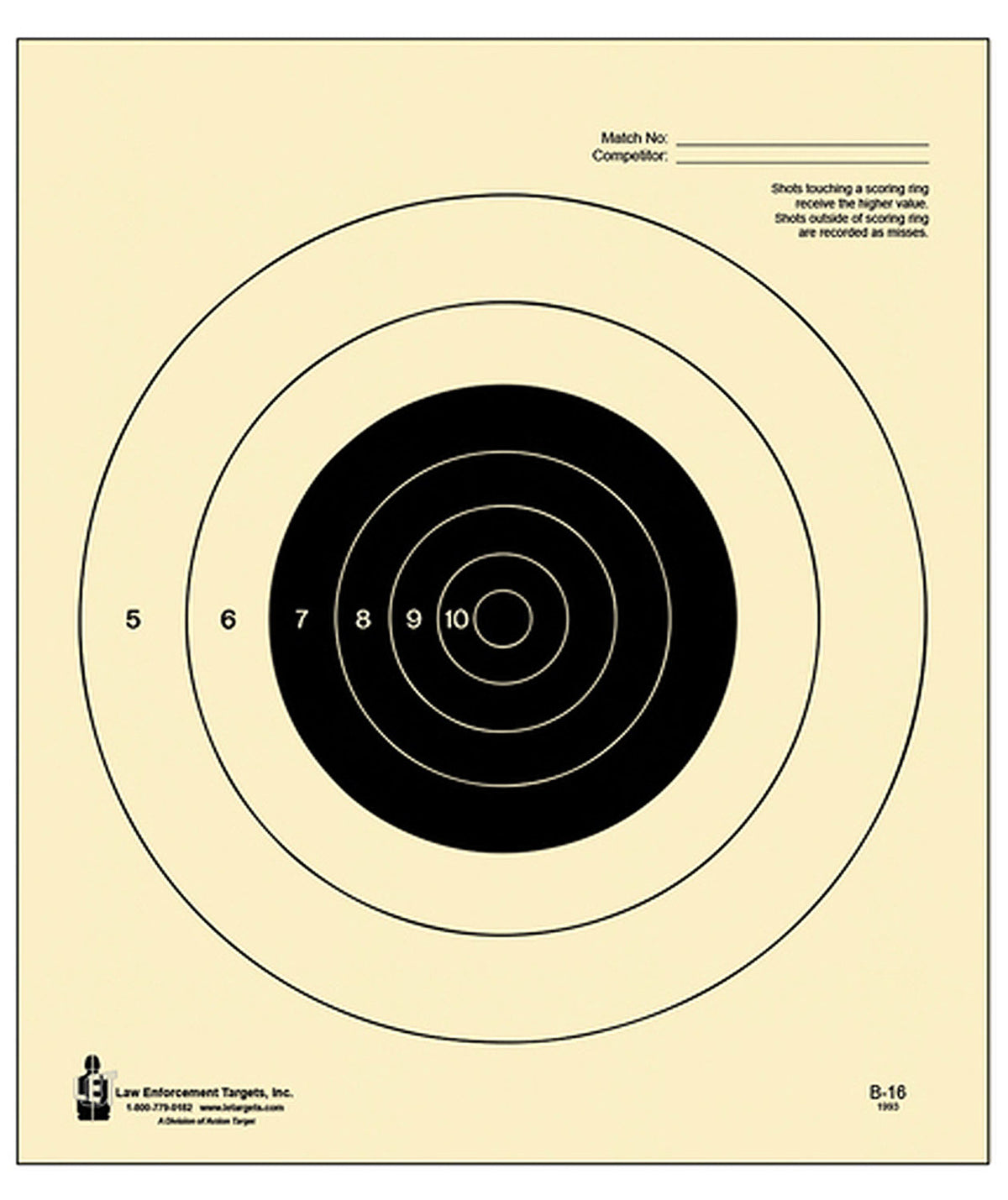 Action Target B16100 Slow Fire NRA Bullseye Hanging Tagboard Target 25 Yards Handgun 100 Count