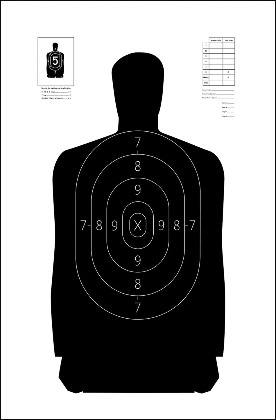 Action Target S29100 Qualification Silhouette Heavy Paper Target 11.50" x 22" Black/White 100 Per Box