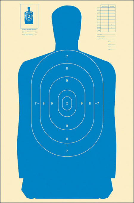 Action Target B27SBLUE100 Qualification Silhouette Paper Hanging Target 24" x 45" Blue/White 100 Per Box