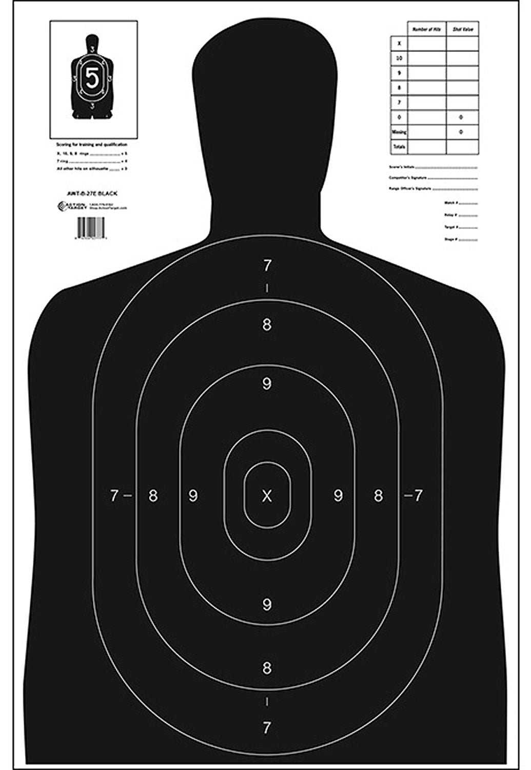 Action Target B27EBLACK100 Qualification Economy Silhouette Paper Hanging Target 23" x 35" Black/White 100 Per Box