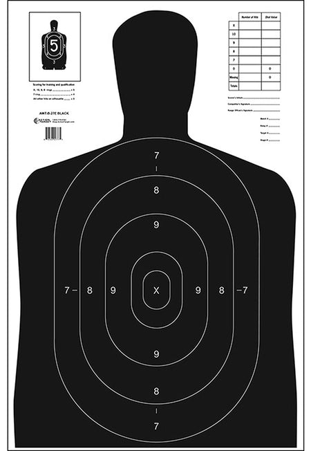 Action Target B27EBLACK100 Qualification Economy Silhouette Paper Hanging Target 23" x 35" Black/White 100 Per Box