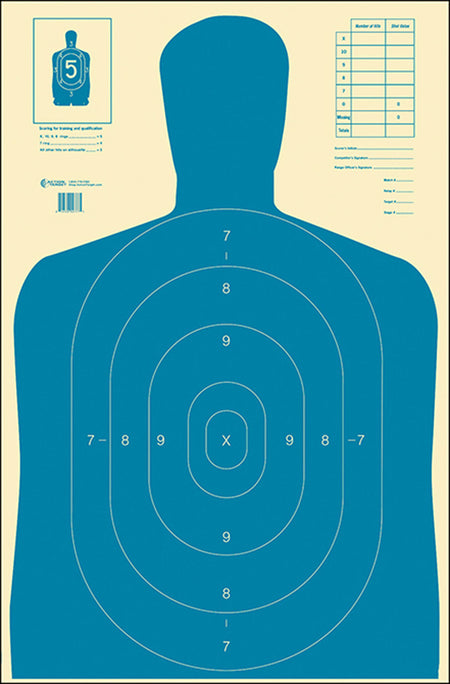 Action Target B27EBLUE100 Qualification Economy Silhouette Paper Hanging Target 23" x 35" Blue/White 100 Per Box