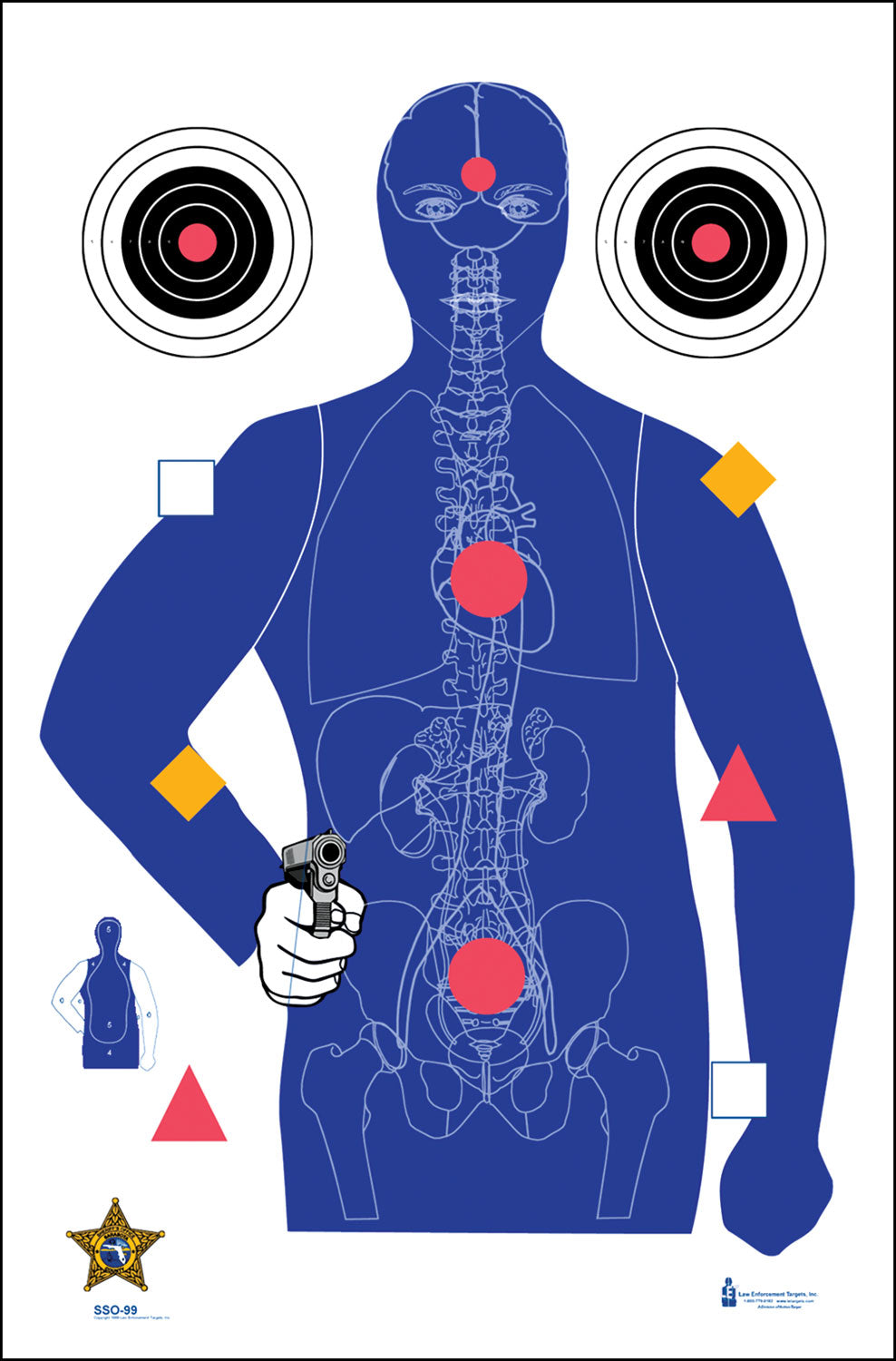 Action Target SSO99100 SSO Qualification Silhouette Vitals Paper Hanging Target Blue 23" x 35" 100 Count