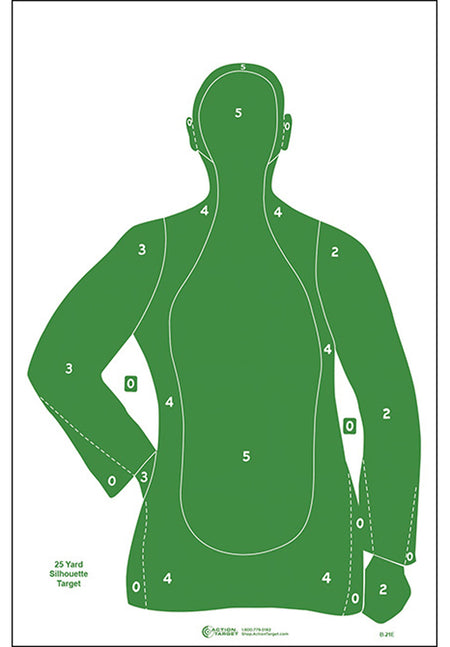 Action Target B21EGREEN100 Silhouette Qualification Paper Hanging Target 23" x 35" Green 100 Per Box