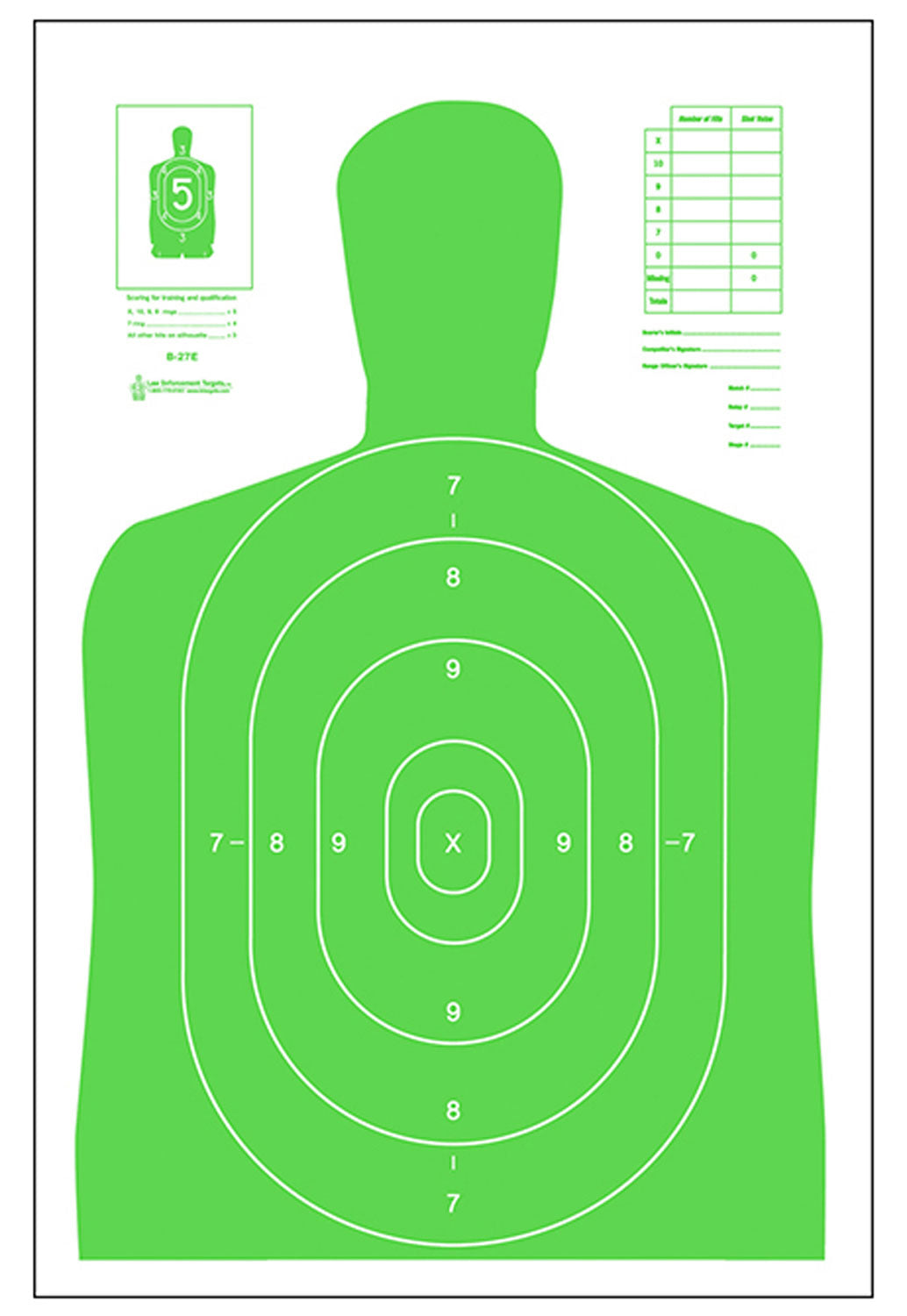 Action Target B27ELGR100 High Visibility Fluorescent Silhouette Qualification Target Green/White 23"x35" 100 Count