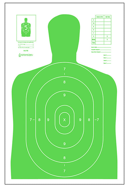 Action Target B27ELGR100 High Visibility Fluorescent Silhouette Qualification Target Green/White 23"x35" 100 Count
