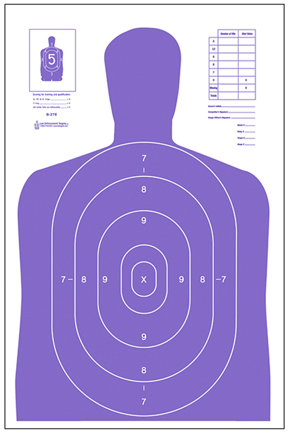 Action Target B27EPR100 B-27E High Visibility Fluorescent Purple Silhouette Target 23x35 100-Count