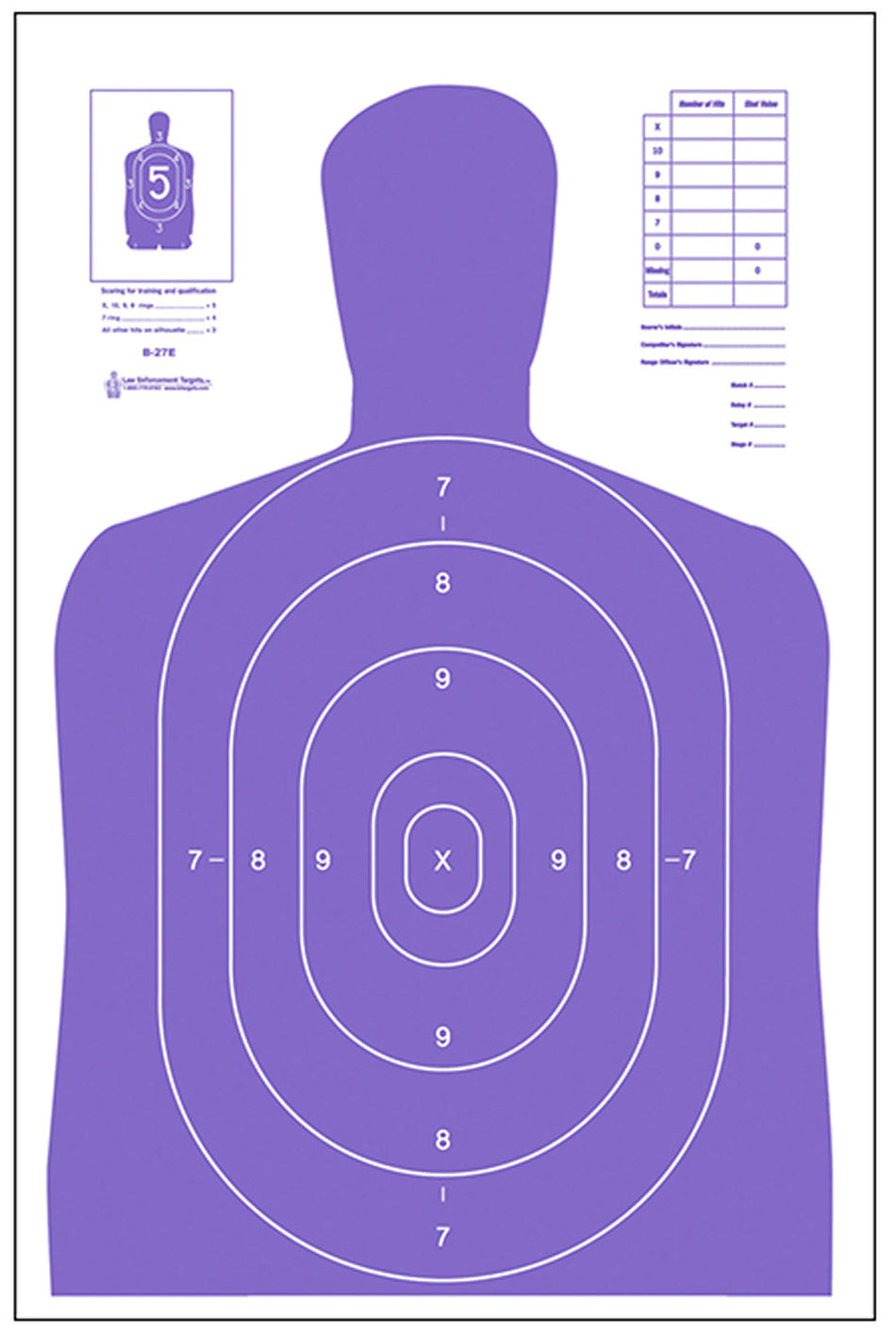 Action Target B27EPR100 B-27E High Visibility Fluorescent Purple Silhouette Target 23x35 100-Count