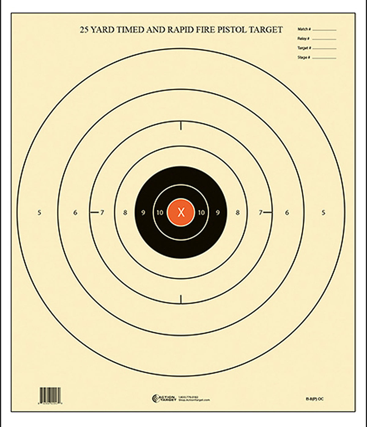 Action Target B8POC100 Competition NRA B-8 Time & Rapid Fire Paper Target 21" x 24" Black/Orange 100-Count