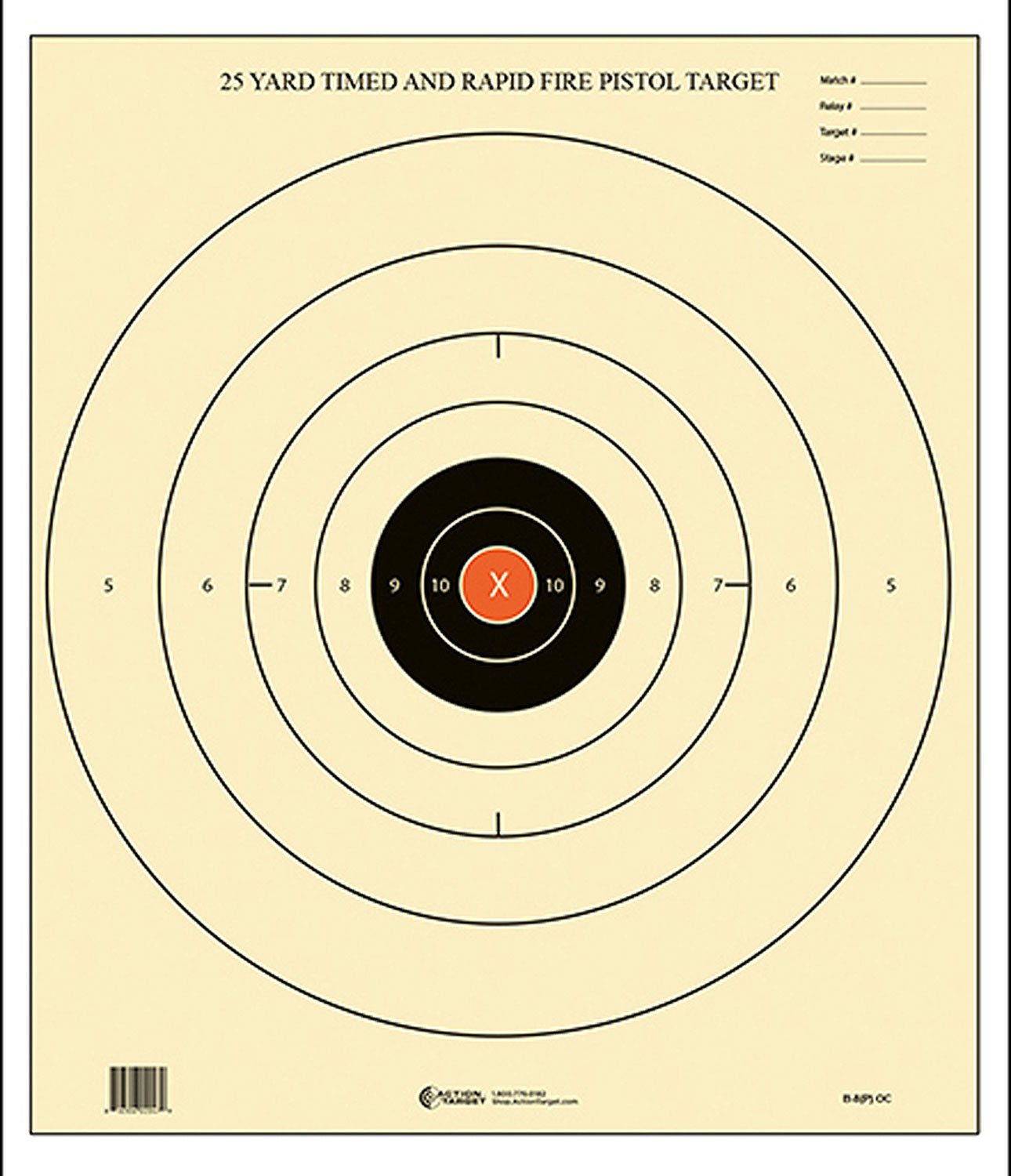 Action Target B8POC100 Competition NRA B-8 Time & Rapid Fire Paper Target 21" x 24" Black/Orange 100-Count