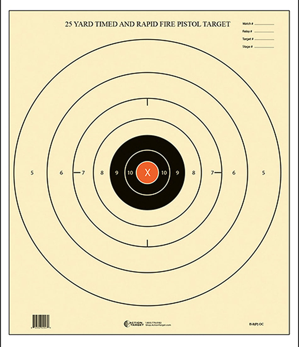 Action Target B8POC100 Competition NRA B-8 Time & Rapid Fire Paper Target 21" x 24" Black/Orange 100-Count