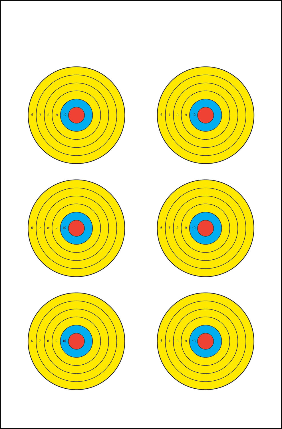 Action Target High Visibility Six Bull's-Eye Paper Shooting Targets Multi-Color 100 Per Box