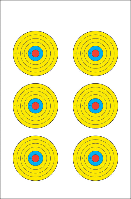 Action Target High Visibility Six Bull's-Eye Paper Shooting Targets Multi-Color 100 Per Box