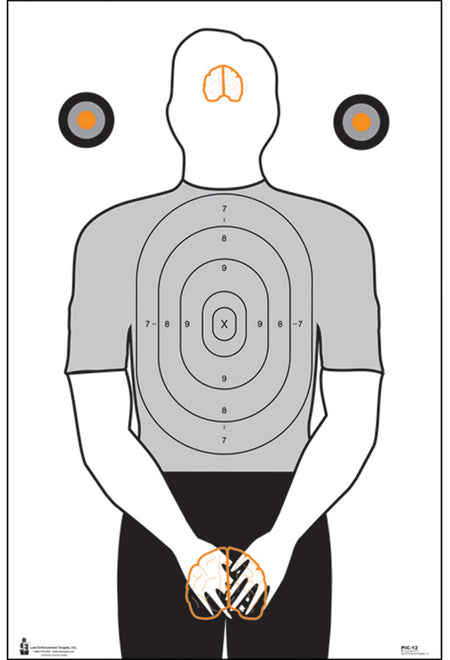 Action Target PIC12100 Male Silhouette w/ Scoring Rings & Florescent Detail Paper Target 23"x35" Box of 100