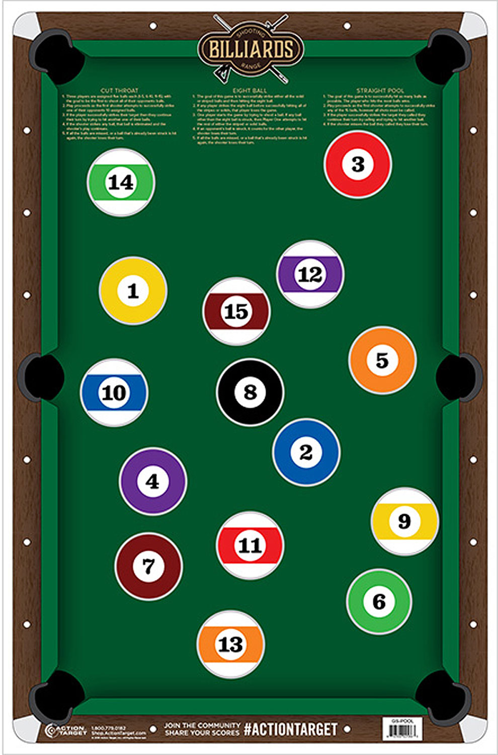 Action Target GSPOOL100 Entertainment Billiards Paper Shooting Target 23"x35" Multi-Color Box of 100