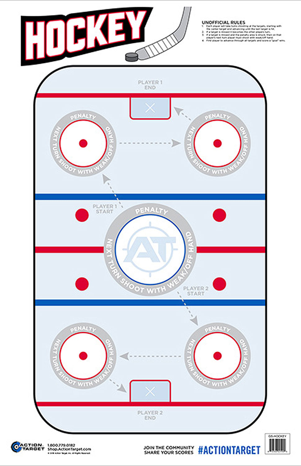Action Target GSHOCKEY100 Entertainment Hockey Paper Shooting Target 23" x 35" Blue/White Box of 100