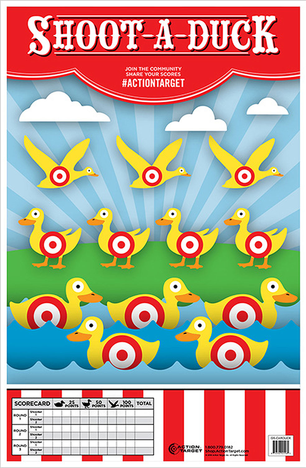 Action Target GSCARDUCK100 Entertainment Ducks Paper Shooting Target 23" x 35" Multi-Color Box of 100