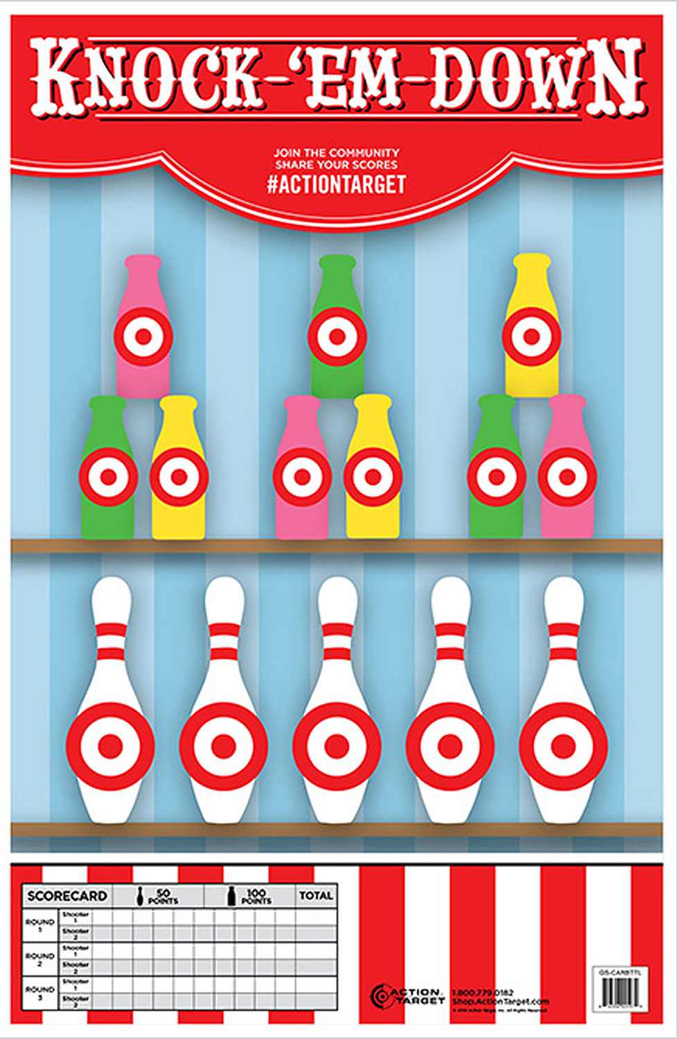Action Target GSCARBTTL100 Entertainment Bottles/Pins Carnival Paper Shooting Target 23" x 35" Multi-Color Box of 100