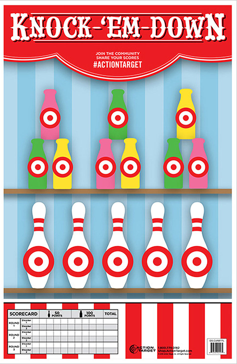 Action Target GSCARBTTL100 Entertainment Bottles/Pins Carnival Paper Shooting Target 23" x 35" Multi-Color Box of 100