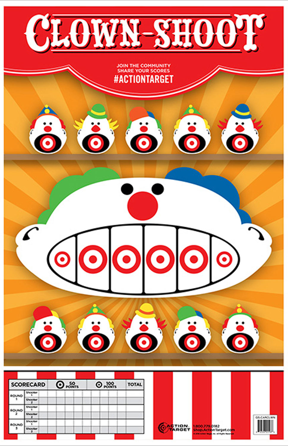 Action Target GSCARCLWN100 Entertainment Clowns Paper Shooting Target 23" x 35" Multi-Color Box of 100